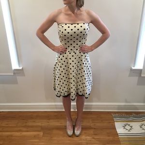 Cream and black polka dot dress with lace accent